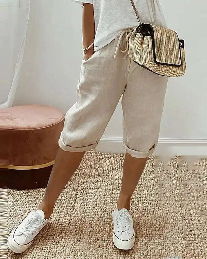 WW | Einfarbige Bequeme Bermudashorts mit Schnürung