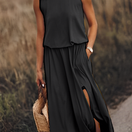 WW langes Kleid | Elegantes ärmelloses Sommerkleid mit Ausschnitten