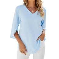 WW | Lockeres Chiffon Blusentop Mit V-Ausschnitt