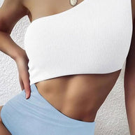WW – Einteiliger Badeanzug mit Cut-out und Farbblockdesign in der Taille