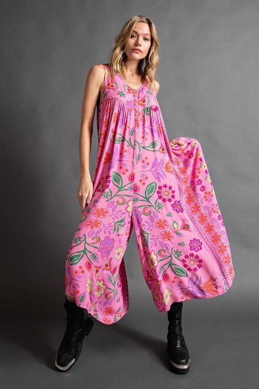 WW | Jumpsuit für Damen mit Floraler V-Ausschnitt