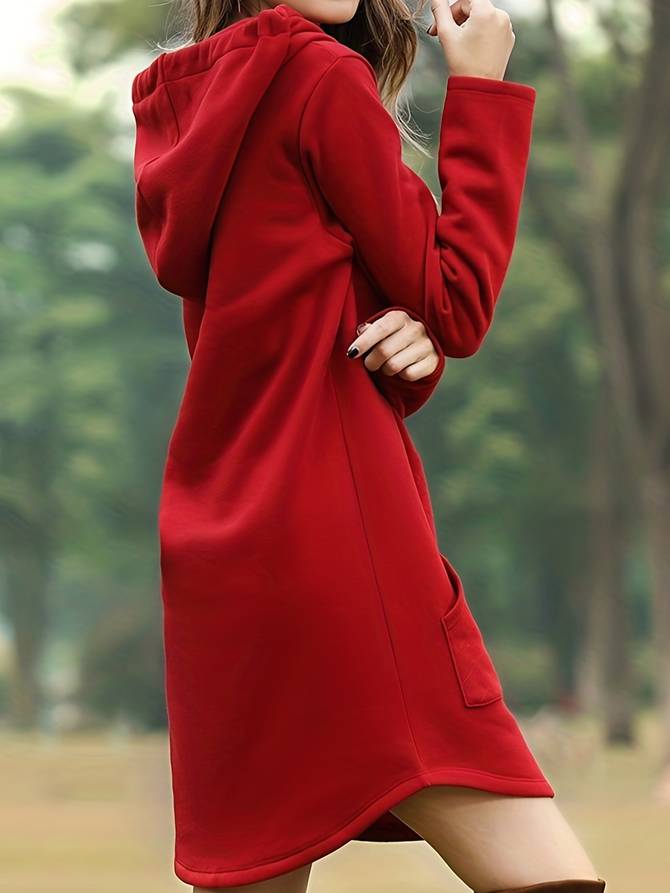 WW - Rotes Kapuzen Sweatshirtkleid mit Taschen