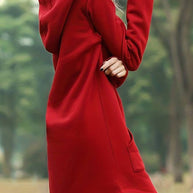 WW - Rotes Kapuzen Sweatshirtkleid mit Taschen
