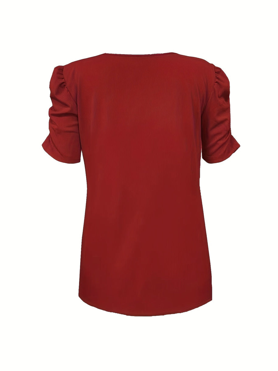 WW | Elegantes Geripptes V-ausschnitt T-shirt Für Damen