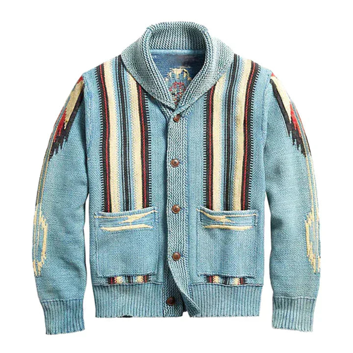 WW | Herren Jacquard Strickjacke Im Weinlese Stil