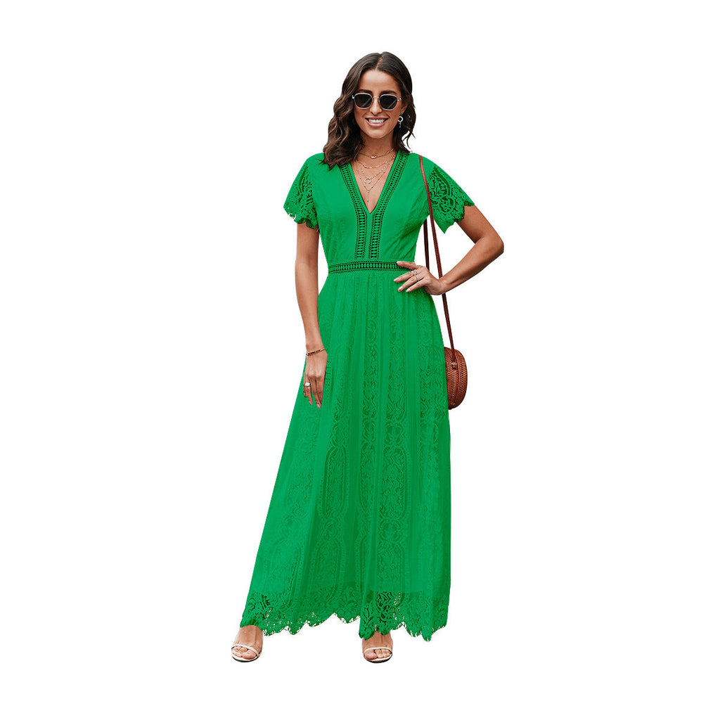 WW | Kurzes Kleid Mit Spitzenärmeln Und Langem Muster