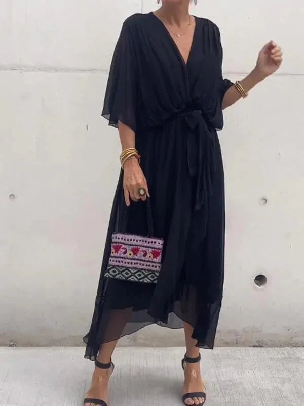 W&W Mode | stilvolles und elegantes Chiffonkleid mit V-Ausschnitt