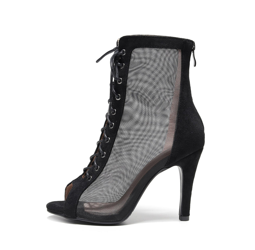 WW | Damen Mesh Stiletto Schnür Jazz Dance High Heels Hohl Ankle Boots