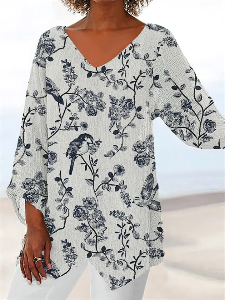 WW | Bedruckte, Lässige Bluse mit V-Ausschnitt