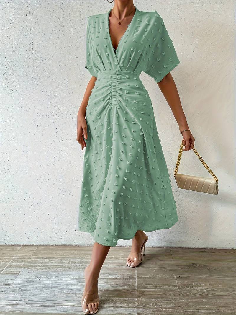 WW | Swiss Dot Rüsch Midi Kleid