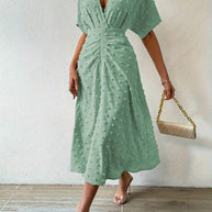 WW | Swiss Dot Rüsch Midi Kleid