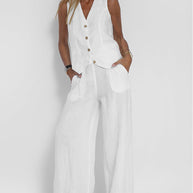WW | Knopf-Weste & Weit Geschnittene Hose Set