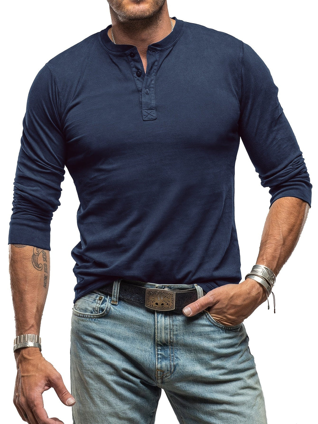 W&W Mode | Langarm Henley Hemd im Vintage Stil für Herren