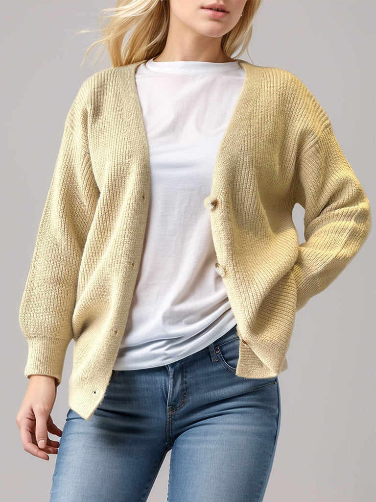 WW | Knopf Down V-Ausschnitt Langarmcardigan