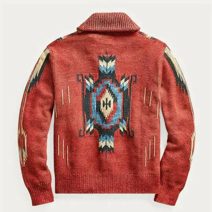 W&W Mode | Herren Jacquard Strickjacke Im Weinlese Stil