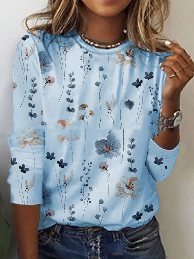 W&W Mode | T-shirt Mit Blumendruck Und Rundhalsausschnitt Für Den Frühling