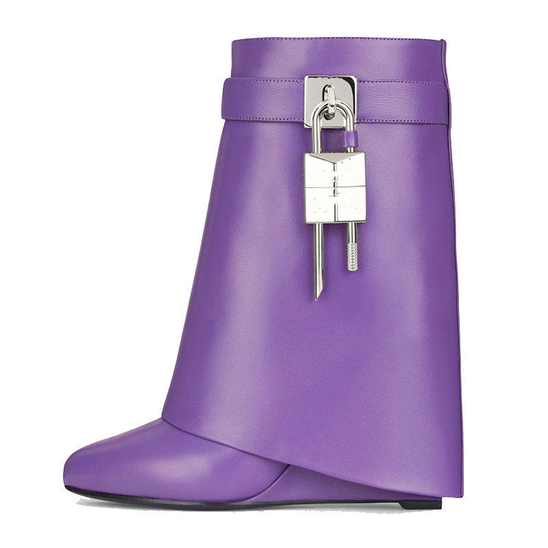 WW | Damenmode Schräge Ferse Rundzehen Lederoberfläche Hoher Absatz Reißverschluss Kurze Stiefel