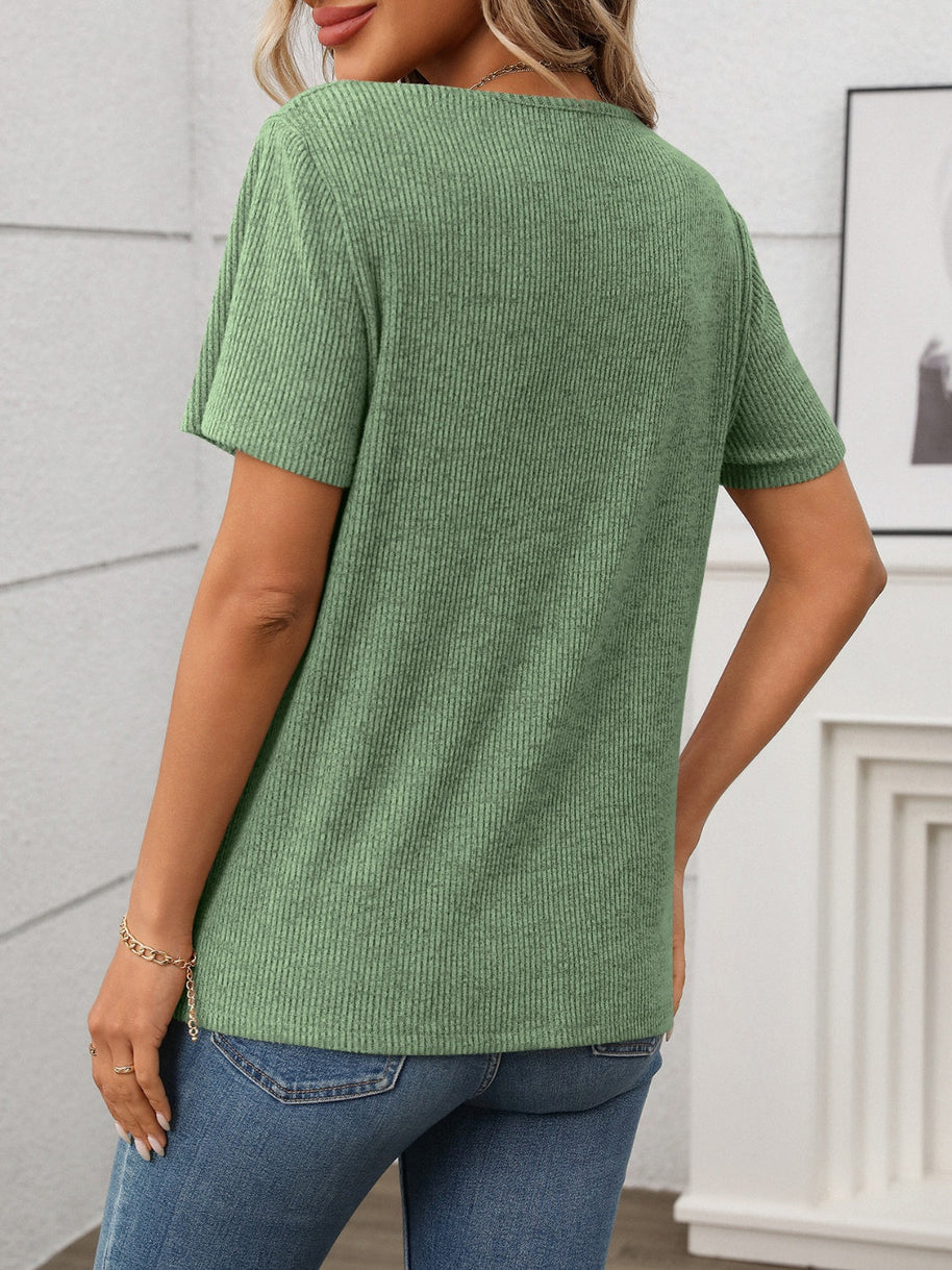 WW | Geripptes V-Ausschnitt Kurzarm T-Shirt