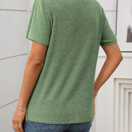 WW | Geripptes V-Ausschnitt Kurzarm T-Shirt