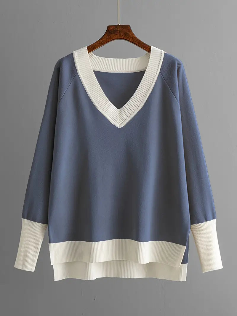 WW | Stilvolles Set Aus Langärmligem Strickoberteil Und Hose Mit V-Ausschnitt
