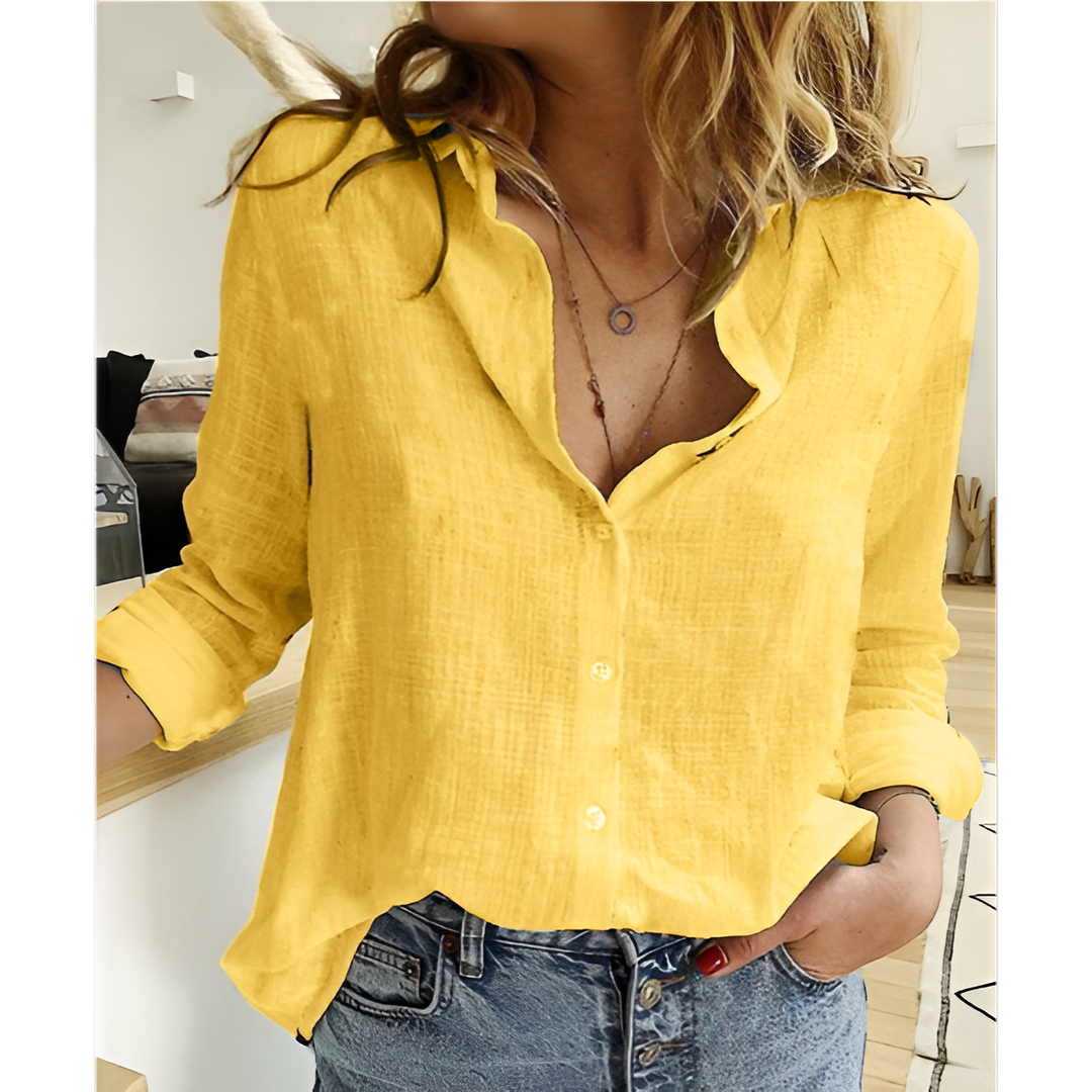 W&W Mode | Klassische Leinenbluse mit Knopfverschluss für Damen