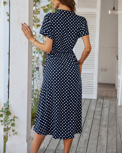 WW | Punkte-Muster Kleid mit Bindeband und Knöpfen