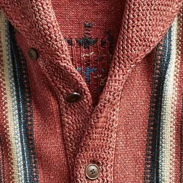 W&W Mode | Herren Jacquard Strickjacke Im Weinlese Stil