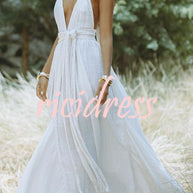 WW Whispers – Drapiertes Maxikleid aus Leinenmischung mit tiefem V-Ausschnitt, Neckholder und rückenfreiem Überzug