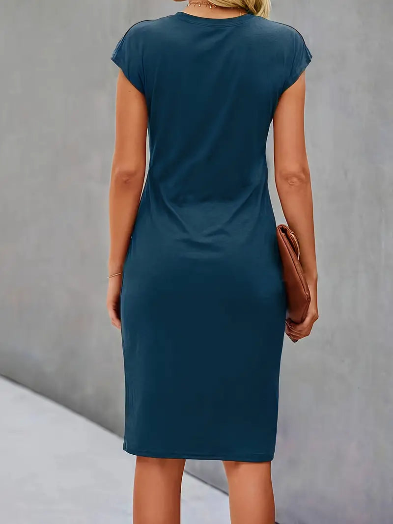 Damen figurbetontes Kleid mit Rundhalsausschnitt