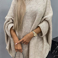 Beige Bequemer Strickpulli mit Rundhalsausschnitt