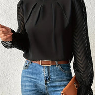 WW Bluse | Schicker plissierter top mit netzärmeln für damen