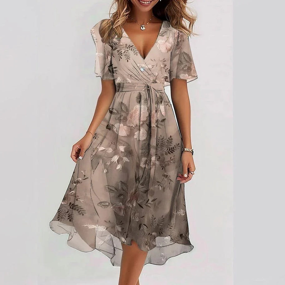 WW | Stilvolles Blumenkleid mit Kurzen Ärmeln