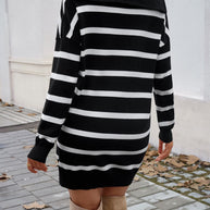 WW | Schicker Herbst Gestreifter Quarter Zip Pullover Kleid für Frauen