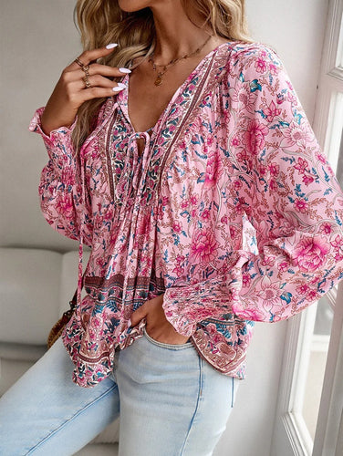 WW | Lässiges Bedrucktes Langarmshirt mit V-ausschnitt für Einen Modischen Look
