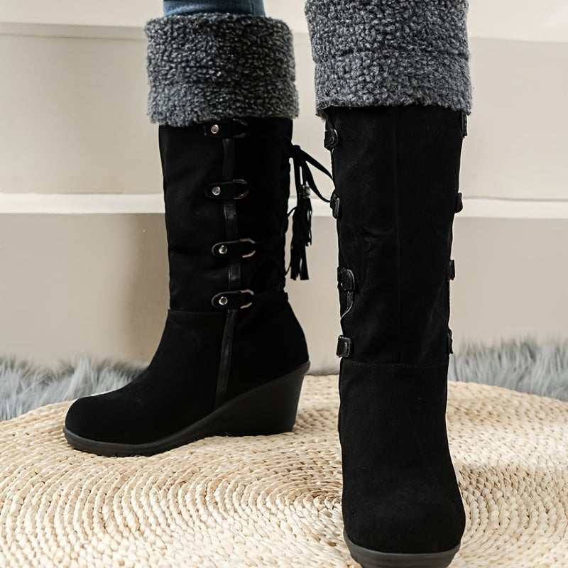 WOLFF - Elegante kniehohe Winterstiefel für Frauen mit dicker Sohle