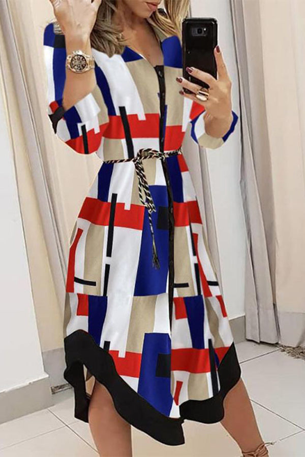 WW | Finde Dich Gut Bedrucktes Gürtel Hemd Midi Kleid