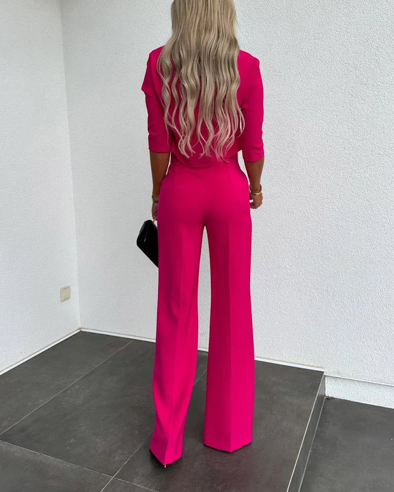 WW | Set mit Jacke und hoch taillierter gerader Hose für Damen | Stilvolles und komfortables Outfit