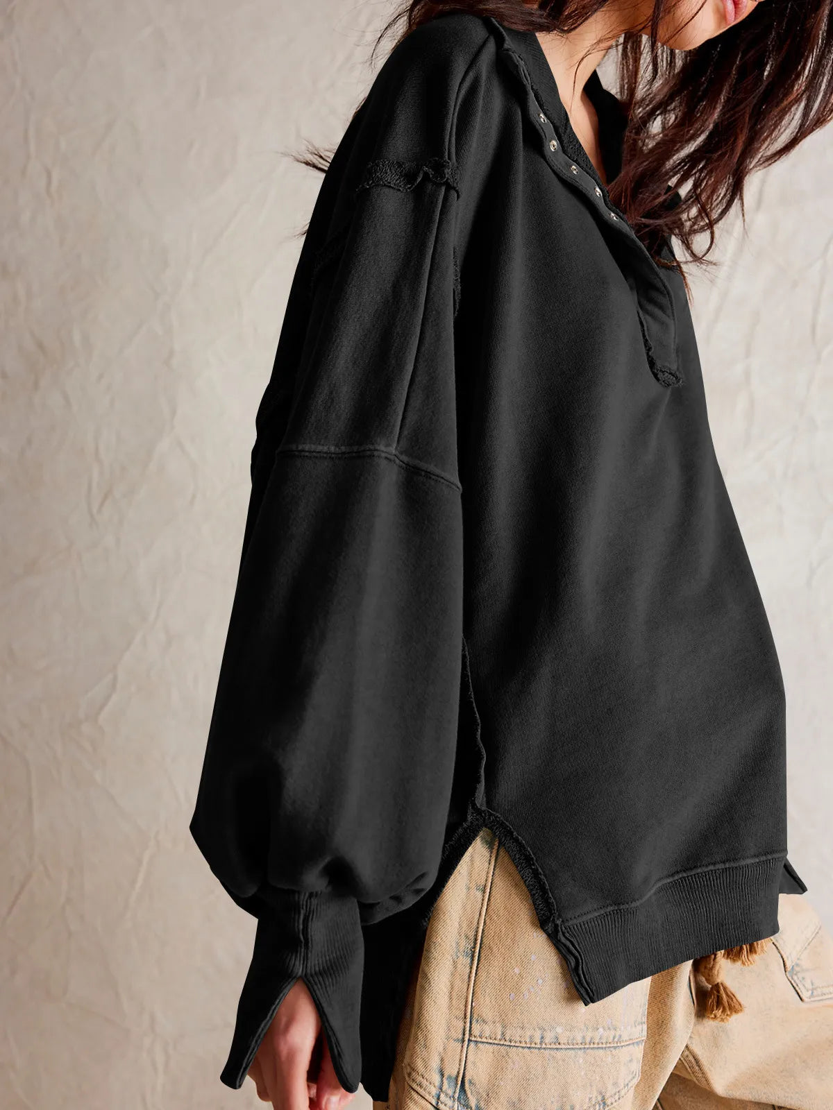 WW - Lässiges Sweatshirt Mit Knöpfen Und Lampenärmeln