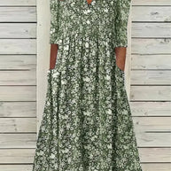 WW | Midikleid A-Linie Passform V-Ausschnitt 3/4 Ärmel Blumenmuster