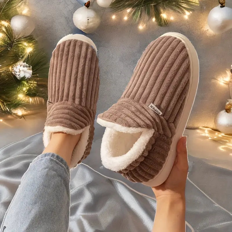 W&W Mode | Plüschschuhe Damen - weiche komfortable Hausschuhe für zu Hause