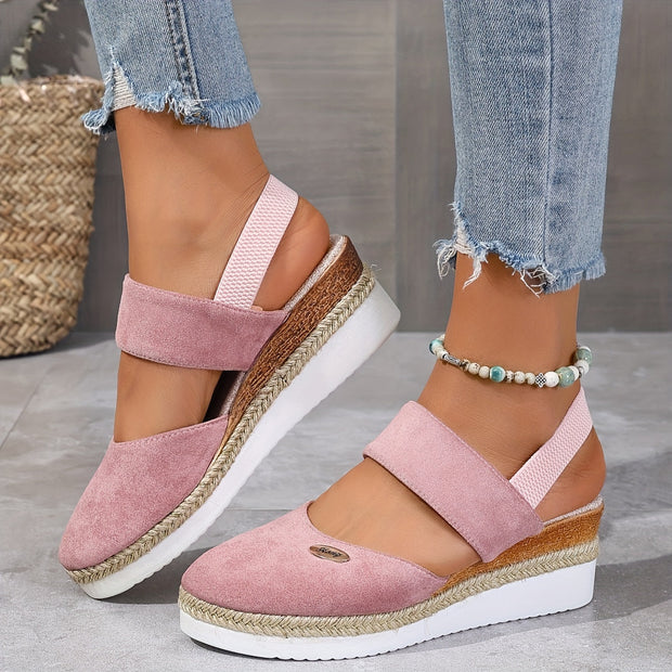 WW | Damen Sandalen Auf Plattform: Rutschfest, Geschlossene Zehe, Elastischer Riemen