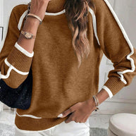WW | Damen Rollkragenpullover mit kontrastierenden Nähten - lässiger Oversized-Pullover