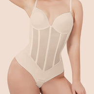 Damen Bauch Kontrolle Tanga schiere Mesh Korsett Top rückenfrei Bodysuit