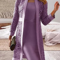 WW | Damen Spitze Strickjacke Kleid Zweiteiliges Set