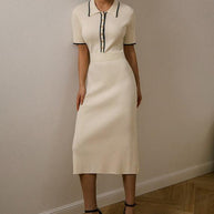 WW | Midi-Kleid mit Polokragen - elegantes Damen Strickkleid