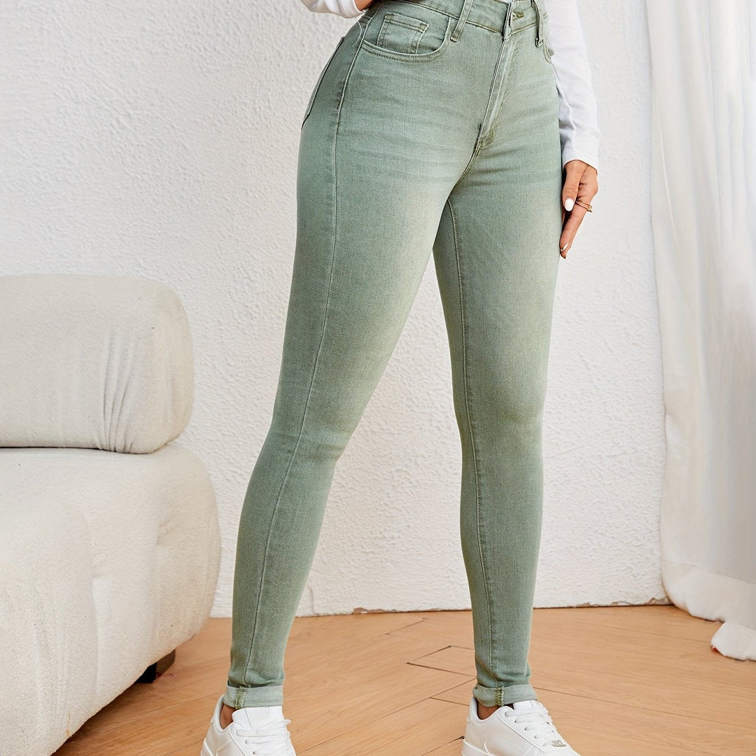 W&W Mode | Olivgrüne High Waist Slim Fit Jeans Mit Stretch Denim