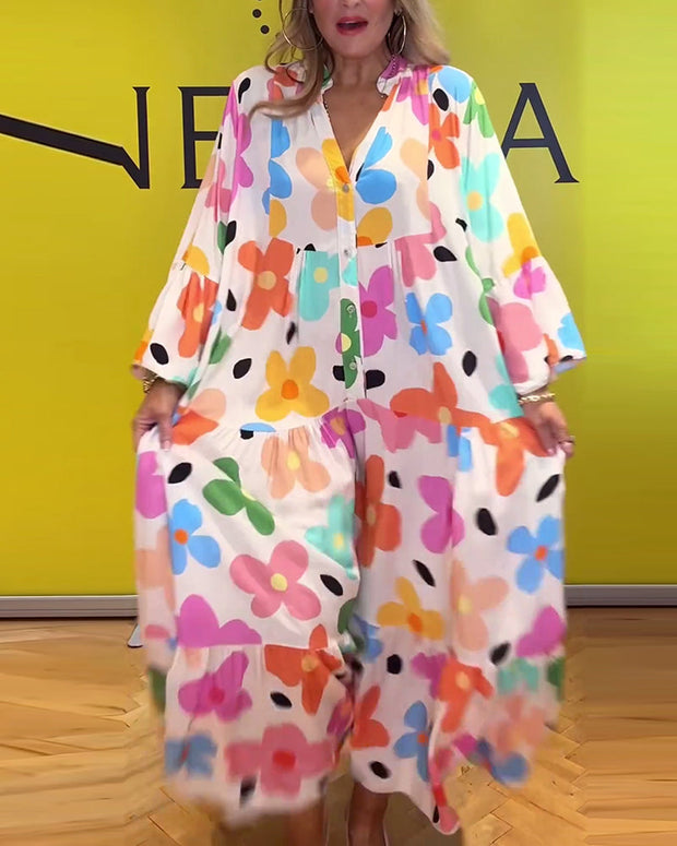 Noa - Lässiges Kleid mit Trompetenärmeln und Blumenmuster