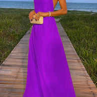 WW | Sunny In Santorini Ketten-Halter Rückenfreies A-Linie Urlaub Maxi Kleid