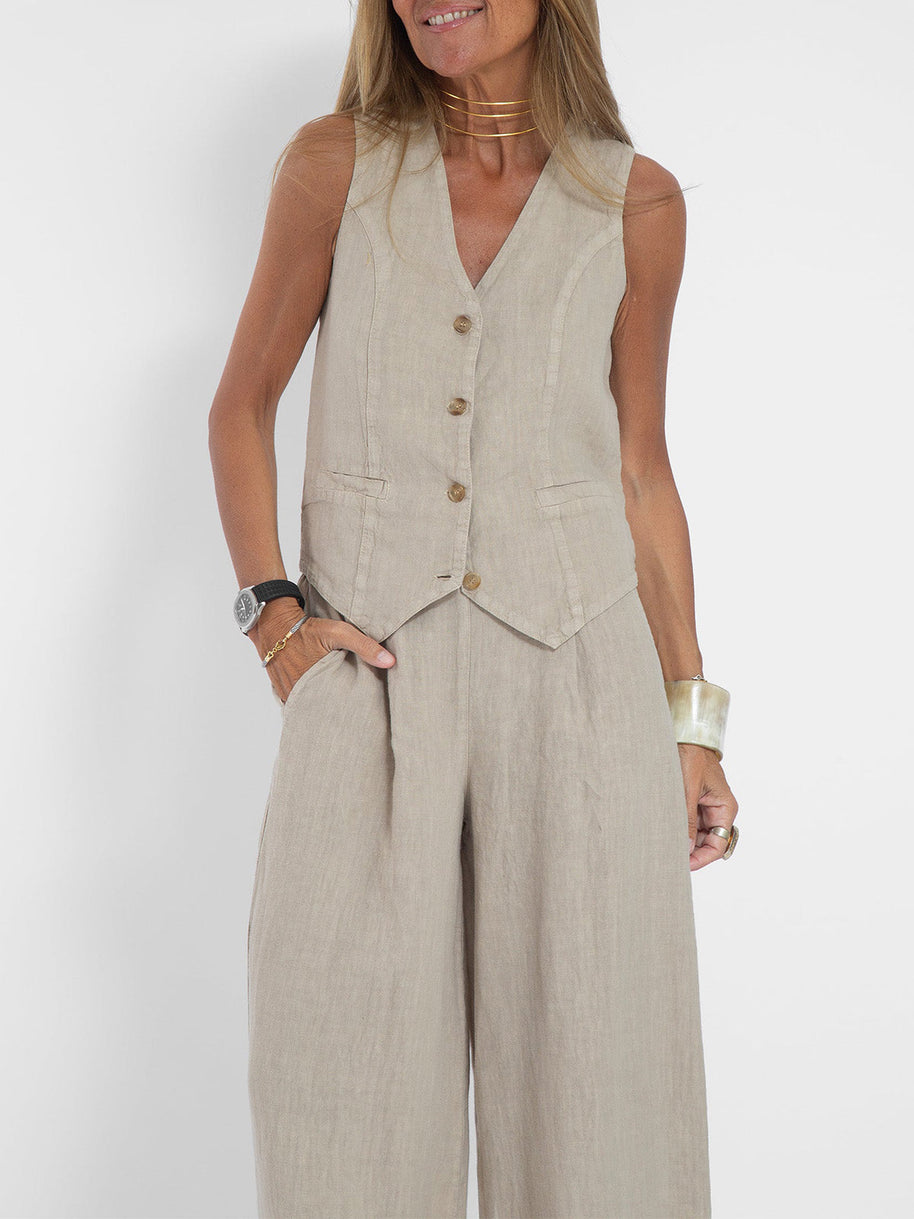 WW | Knopf-Weste & Weit Geschnittene Hose Set