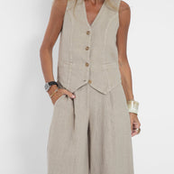 WW | Knopf-Weste & Weit Geschnittene Hose Set